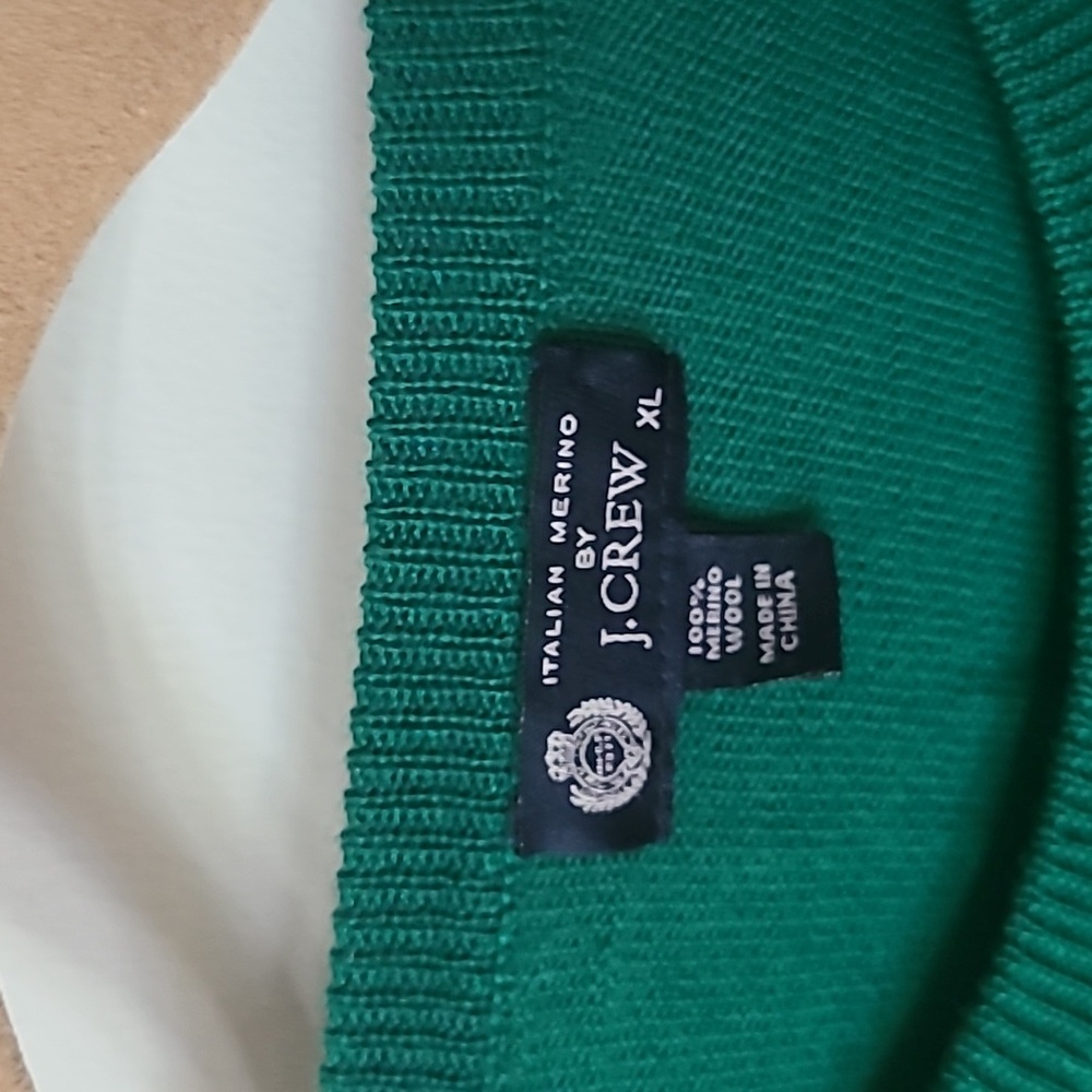 J. Crew Men's Classic Kelly Green Crewneck Sweater Merino Wool Size XL - Picture 2 of 4